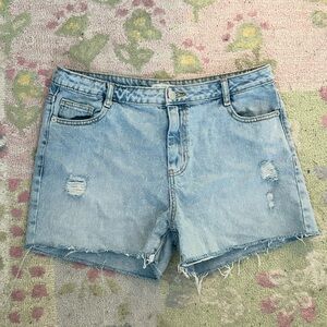 Avec Les Filles Light Blue Distressed Jean Shorts
